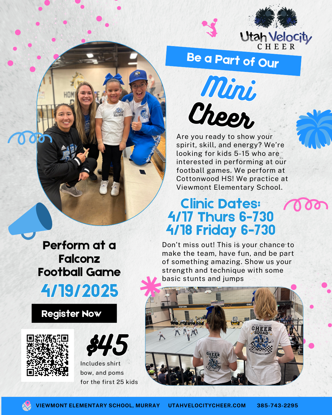 Blue and Pink Playful Cheerleading Tryouts Poster (1080 x 1350 px)